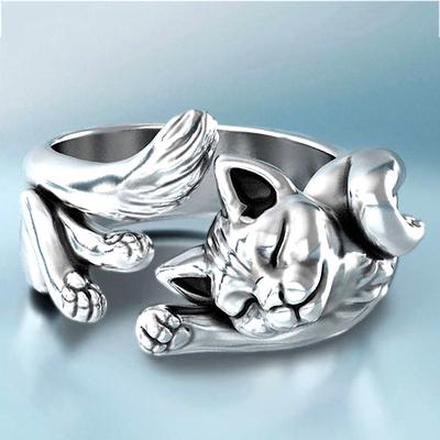 Vintage Silver Finger Jewelry Unisex Plated Cats Ring Gift