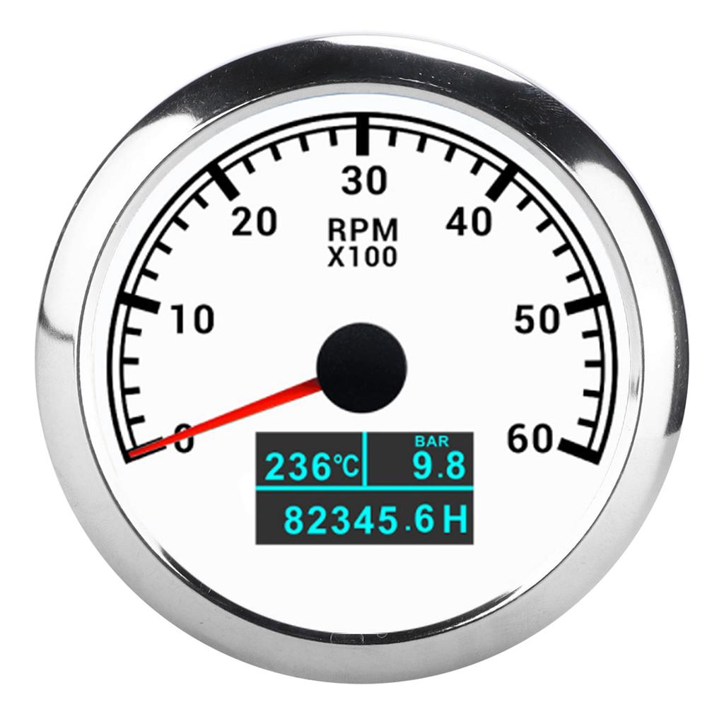 3‑In‑1 6000RPM Tachometer Water Temp Oil Pressure Hour Gauge IP67 Waterproof for Car Boat TruckWhite Dial