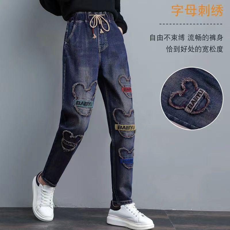 

Женские весенние брюки, вышитые джинсы, брюки нового стиля, утягивающие брюки-морковки, свободные брюки-харен 4XL