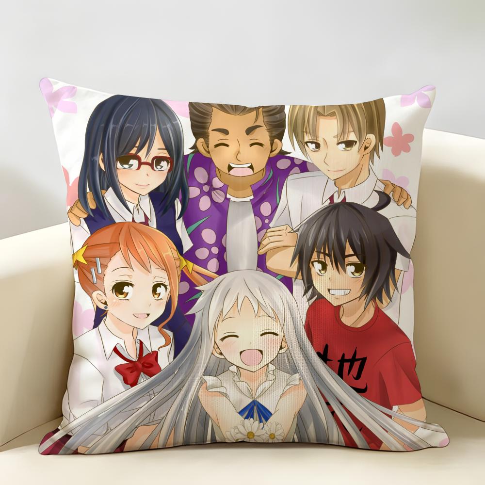 AAnohana Menma Anime Cute Cushion Cover Natural Linen Organic Fabric DoubleSided Printing Room Sofa Decor Pillow Case