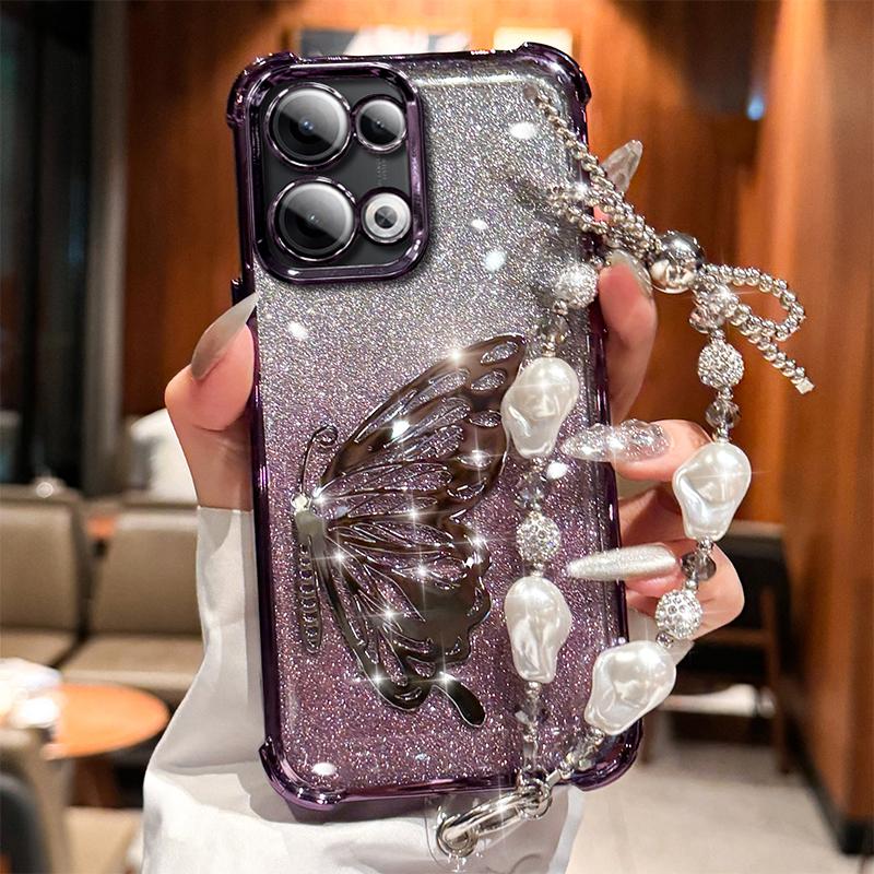 

Laser Butterfly Shockproof Plating Glitter Bracelet Case For Xiaomi Redmi 15C 15 4G 5G Silicone Cover Redmi 15C 4G 171mm фиолетовый