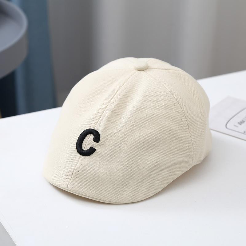 

C-Letter Embroidered Beret Hat for Baby Solid Color Hip Hop Toddler Artist Painter Cap Spring Summer Cotton Kids Newsboy Caps бежевий
