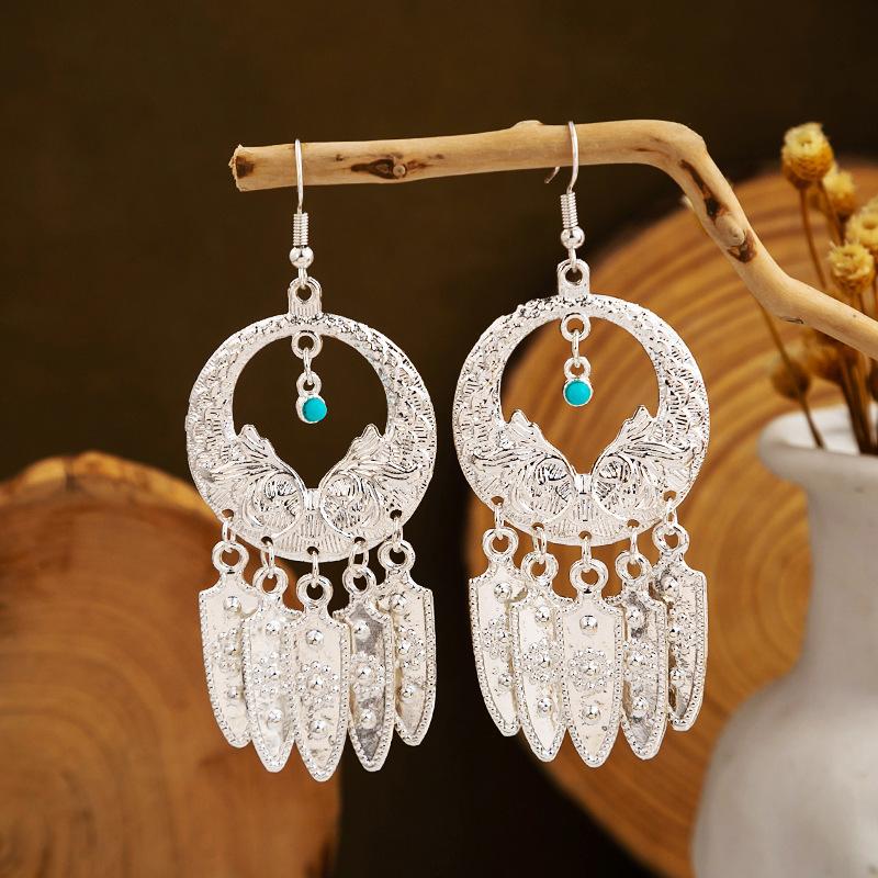 Ethnic Style Imitation Miao Silver Earrings, Colorful Long Fringed Chain Earrings, Hot-selling Earrings In Scenic Spots, Qinghe Jewelry Batches