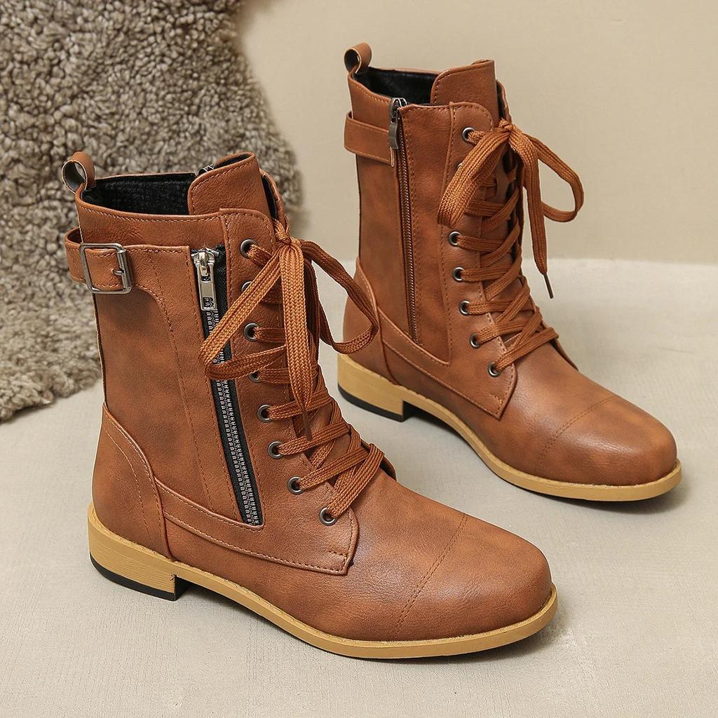 Fashion Women's Boots Winter PU Leather Fashion Boots Women's Nude Boots Large Size Casual Warm Women's Shoes Zapatillas