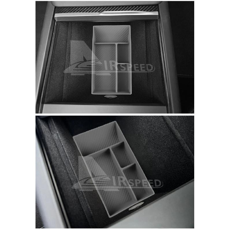 Silicone Car Central Console Storage Box for Tesla Model Y Juniper Launch 2025 2026-UP Tidying Black Tray Organizer Accessories