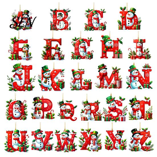 Cute Cartoon Hanging Ornaments for Party 26Pcs Christmas Alphabet Ornament Set, 2D Acrylic A-Z Letters with Decorative Holiday Gift Tags Friends Santa