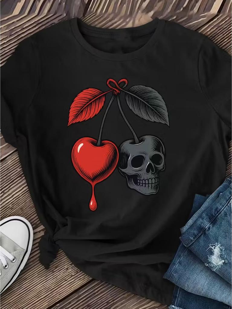 Men'S Cherry And Skull Graphic Short-Sleeve T-Shirt | Maroon Casual Top Featurin