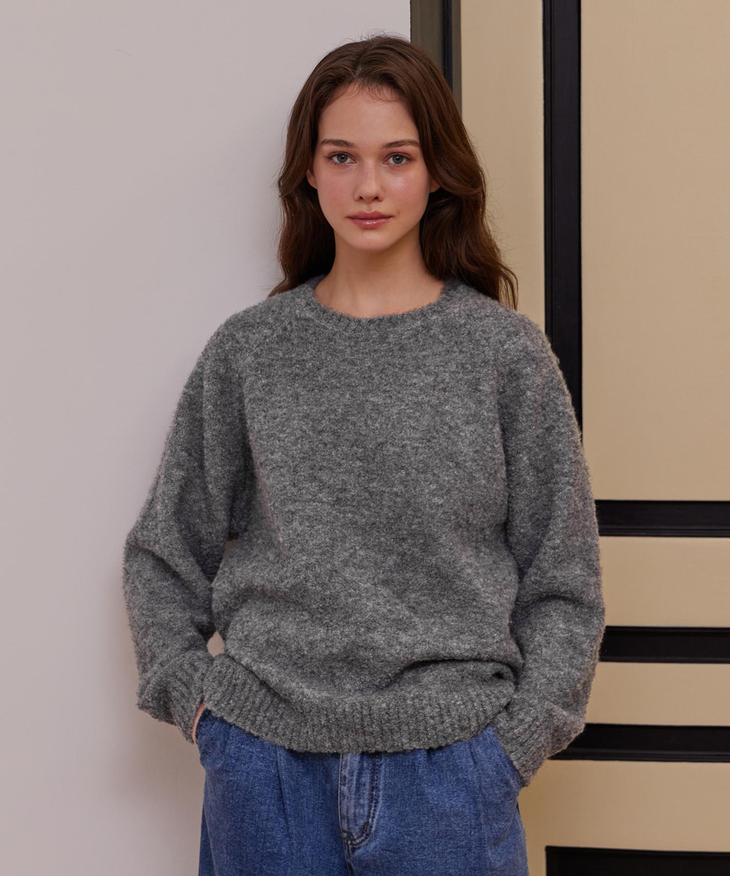 Belloel Classic Boucle Round Neck Knit Gray Free