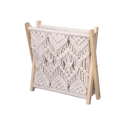 Étagère de rangement pliable en corde de coton tissée à la main avec cadre en bois naturel Organiseurs polyvalents pour la maison et le bureau