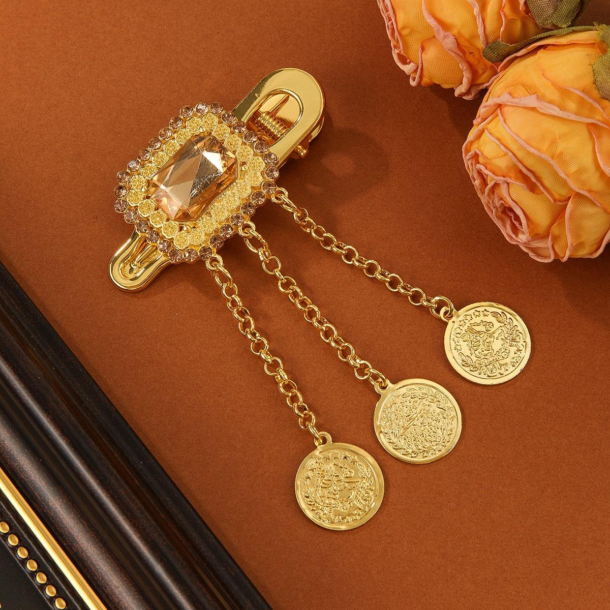 

Золотая бриллиантовая монета кисточка женская шпилька для волос, свадебные аксессуары зажим для края, свадебные аксессуары в арабском стиле золотой