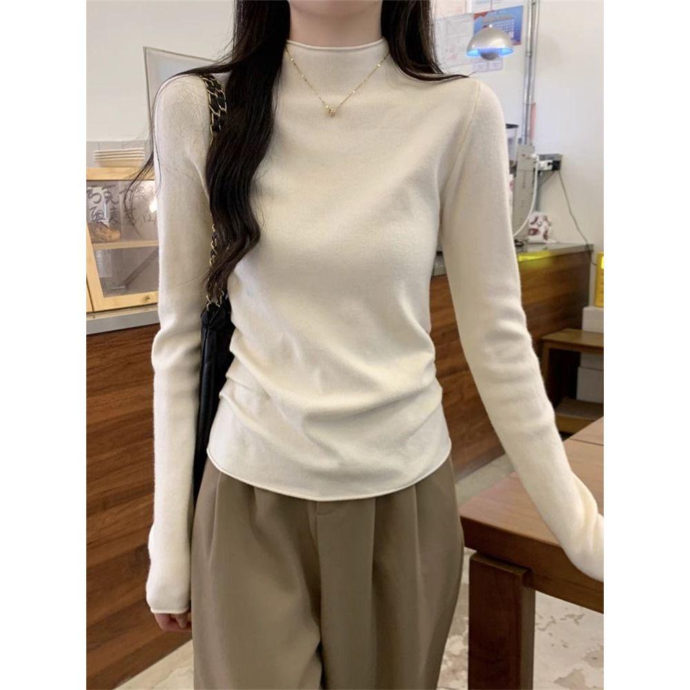 Autumn Stand-up Collar Soft Knitted Long-Sleeve Women's Sweater - Korean Style Simple Top