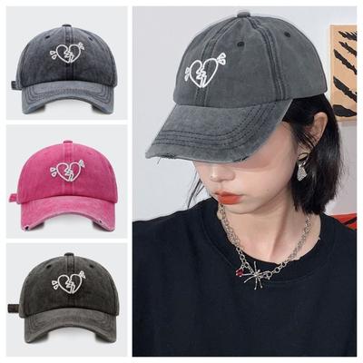 Korean Style Embroidered Sun Hat Sunscreen Washed Cotton Peaked Hat  Streetwear