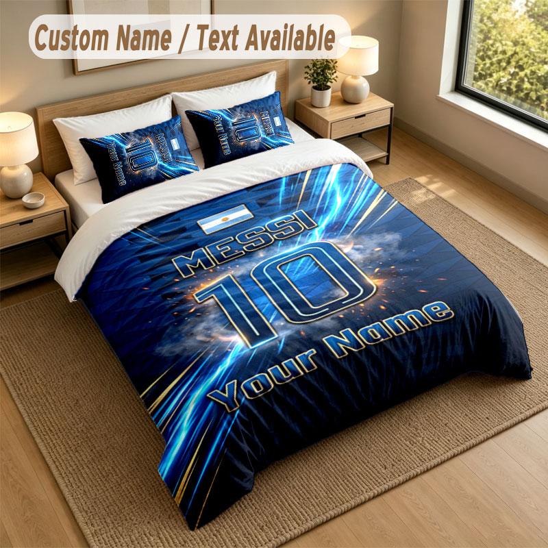 Bedding Set 1 Duvet Cover 2 Pillowcases Lionel Messi Print Soft Bed Linen Bedroom Decor