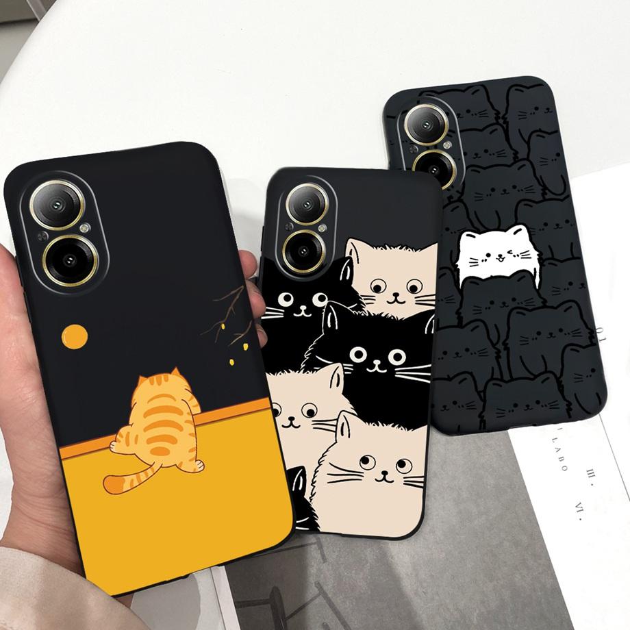 Hülle Für Oppo Realme C67 4G RMX389 Handyhüllen Schwarze Katze Mondnacht Weiches Silikon Stoßfeste Rückabdeckung Für RealmeC67 4G Funda