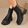 Plus Size Fashion Leopard Print Chelsea Boots Women Thick Sole Non Slip Ankle Boots Woman Autumn Slip On PU Leather Botas Mujer