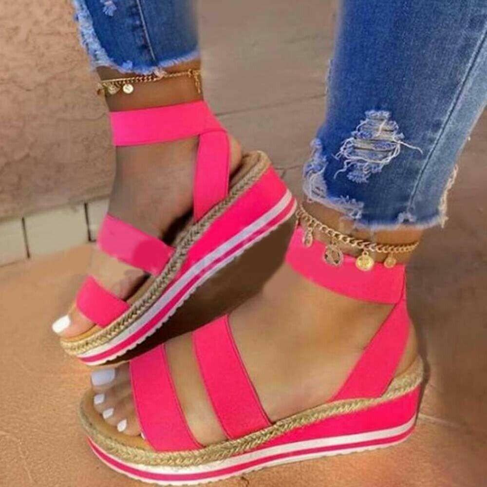 Sommer Dame Party Sandaler Plattformhæler Kryssrem Peep Toe Strand Damesko