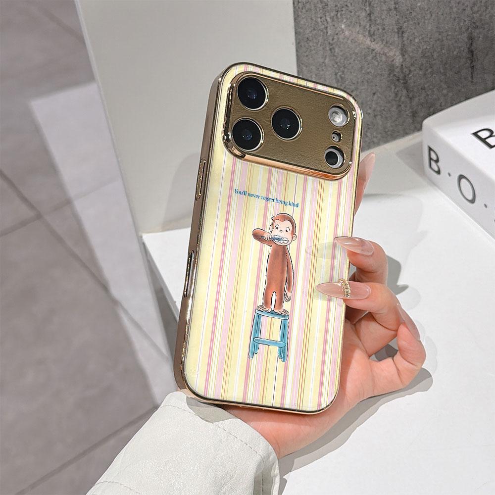 Lucky Start Phone Case For iPhone 17 16 15 14 13 12 11 Pro Max 16E Gold Electroplated glass shell Brushing Monkey Cover