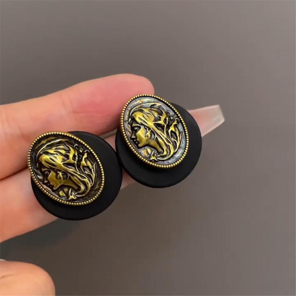 Silbernadel Harz Oval Portrait Ohrstecker - Retro Hofstil Ohrstecker mit Faltenmuster und Hochwertigem Gefühl