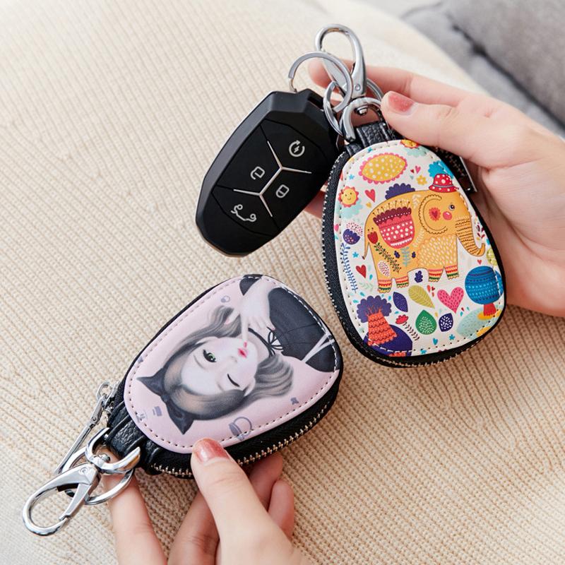 Fashion Cartoon PU Key Bag Ladies Portable Key chain for Car Key Case Cover Girls Lovely Key Wallets Zipper Key ring Holder