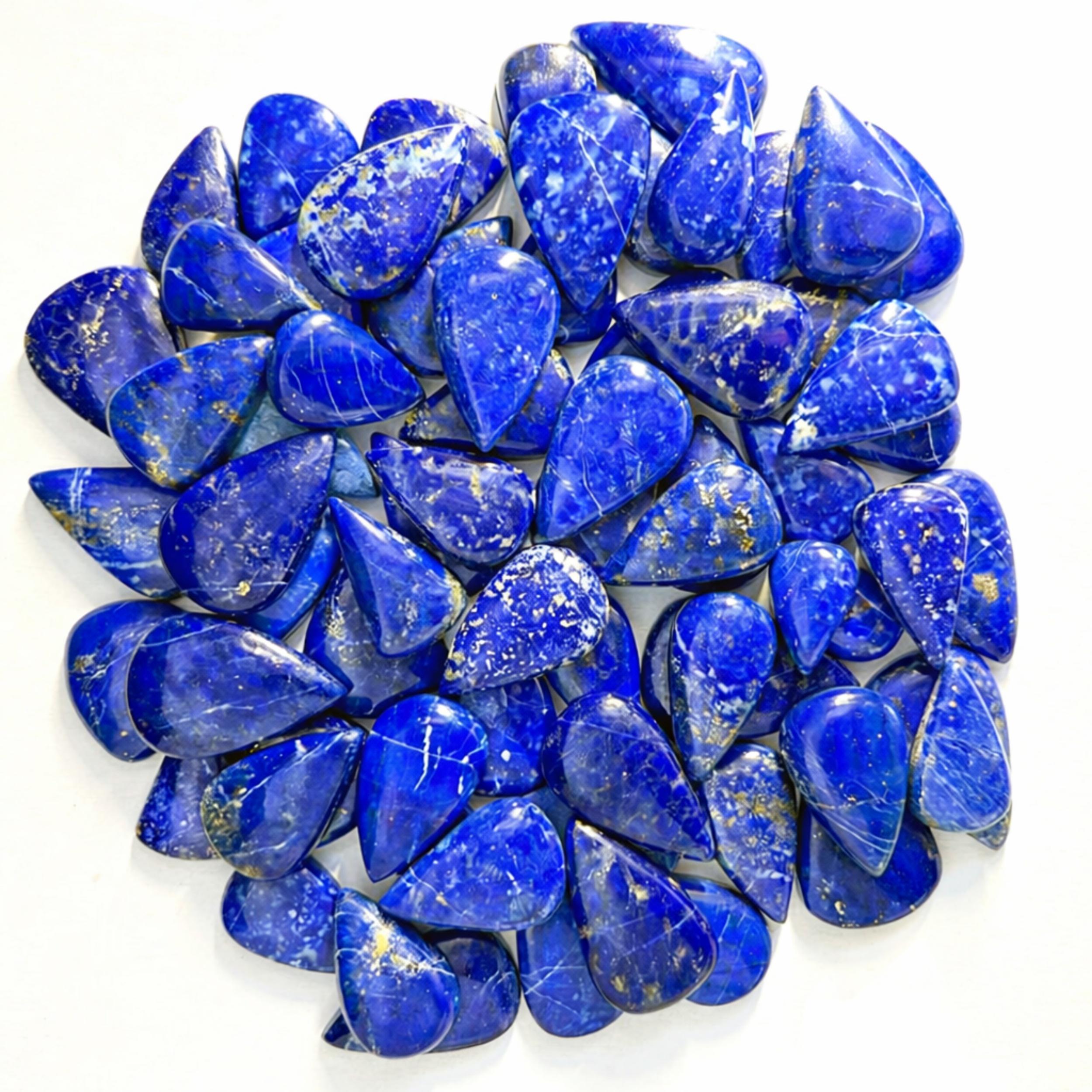 AAA Lapis Lazuli Pear Cabochons Lot, Natural Lapis Lazuli Gemstones, Jewelry Making Supplies 100 Carats синий