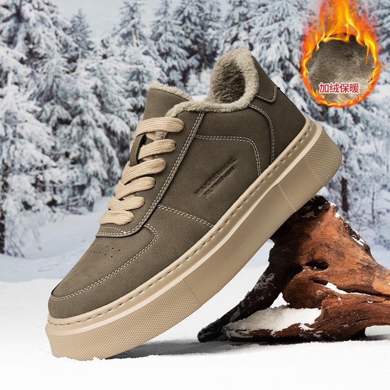 Winter Fleece Board Shoes Microfiber Leather Surface Youth Thick-Soled Fleece Cold-Proof And Warm Sports Cotton Shoes Men'S Shoes