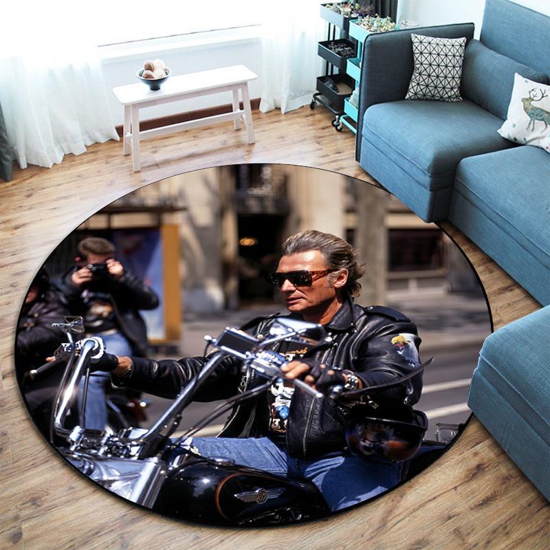 French legendary rock singer and actor Johnny Hallyday Round Carpet Soft Home Decoration Corridor Table and Chair Anti slip Outdoor Floor Mat rug H21
