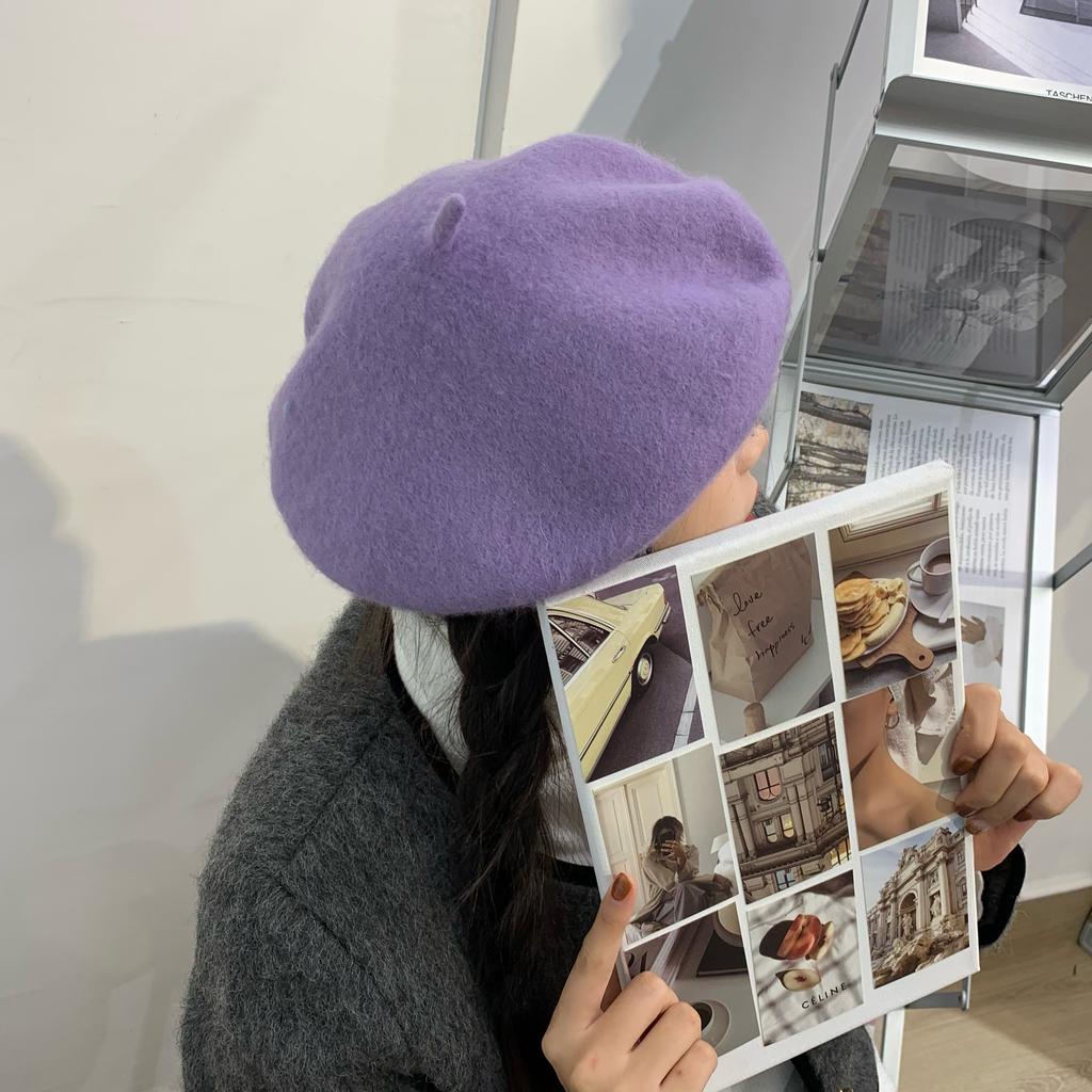 Woolen Beret Women Korean Versatile Hat Women Autumn and Winter Japanese Retro Candy Color Painter Hat