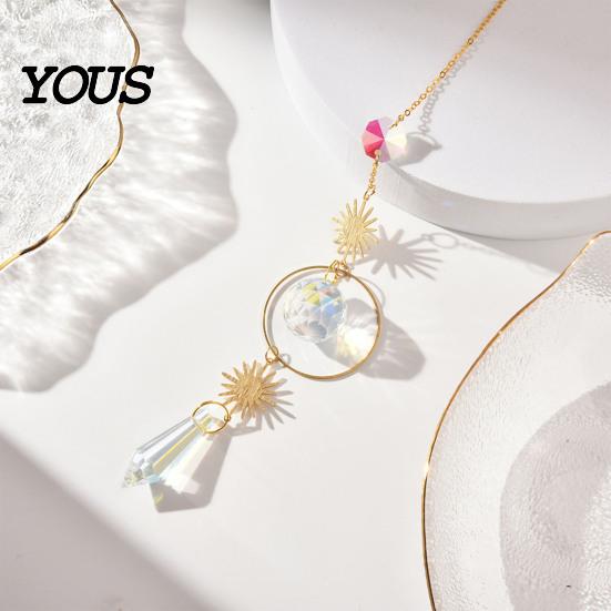 Sun Catcher Pendant Faux Crystal Suncatcher, Colorful Prisms Window Hanging Catcher, Moon Suncatcher Rainbow Maker Chain for Garden Home Decor Star