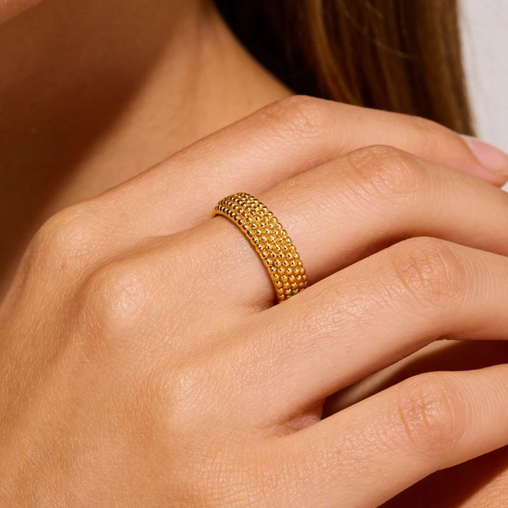 Minimalist Beads Size 7 & 8 Stainless Steel Ring for Women Gold Color Anti Rust Ladies' Ring Wedding Jewelry Anniversary Gift