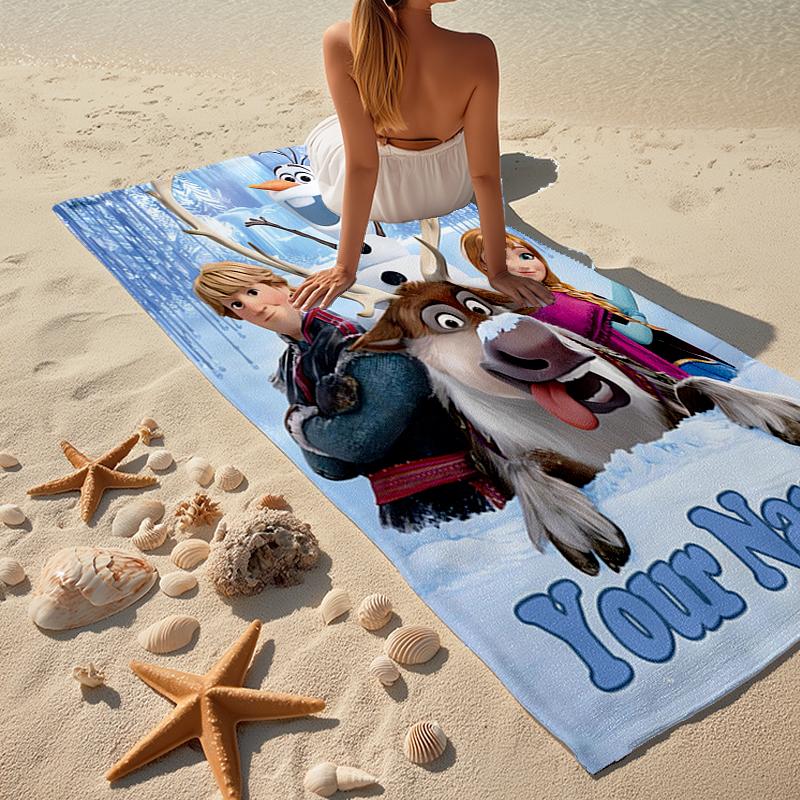 Custom Name Ultra-Soft Beach Towel with Elsa Theme,Ideal for Pool - Camping, Diving - Perfect Travel Essential, Vibrant Beach Towel.