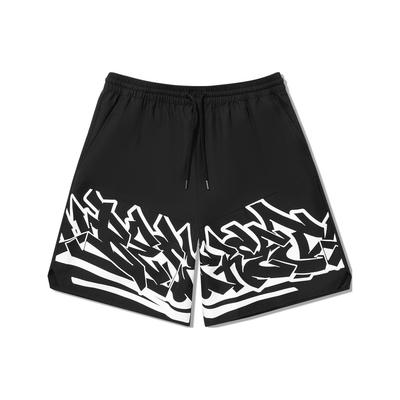 Li Ning Skateboard Series Printed Pattern Elastic Waist Mid Rise Straight Loose Casual Shorts Men Shorts Black AKSU221-1