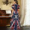 Women Plus Size V Neck Short Sleeve Tropical Leaf Printed Straight Long Dress