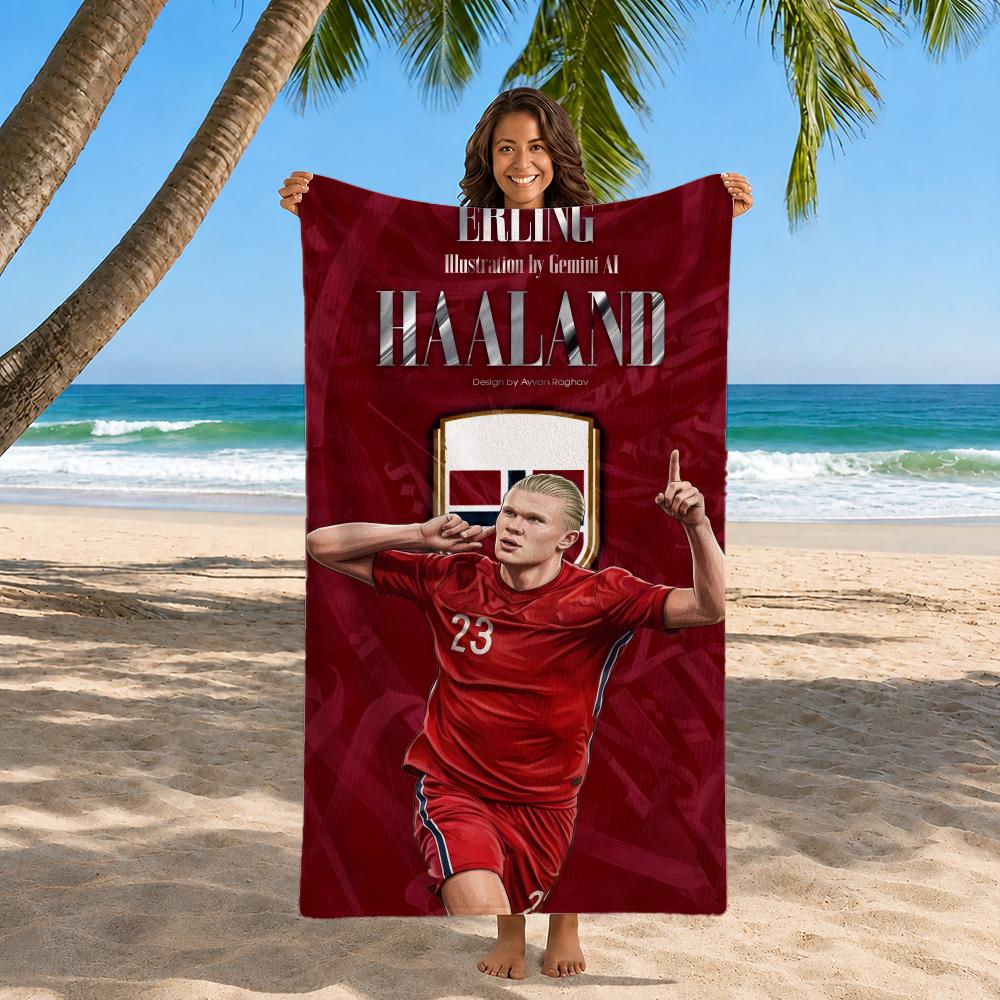 Football Player Erling Haaland Towel Beach Towel Quick Dry Sand Free Bath Towel for Summer Pool Travel Vacation