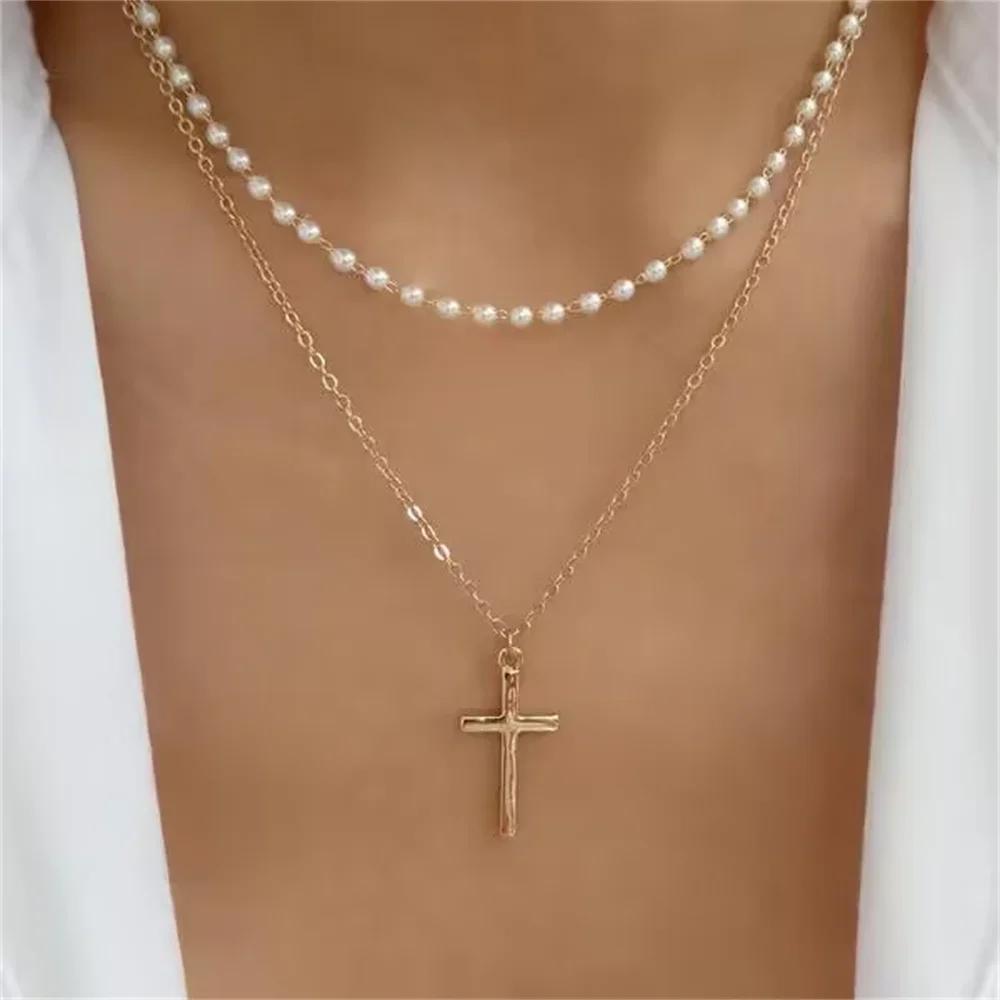 Vintage Mode Einfache Vergoldete Schlangenkette Imitation Perlen Anhänger Halskette Für Frauen Weiblich Boho Mehrstufiger Schmuck Geschenk