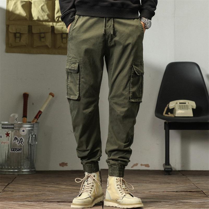New Autumn Style Men's Casual Simple Work Pants Multi-pocket Men's Straight-leg Medium-high Waist Tying Trousers