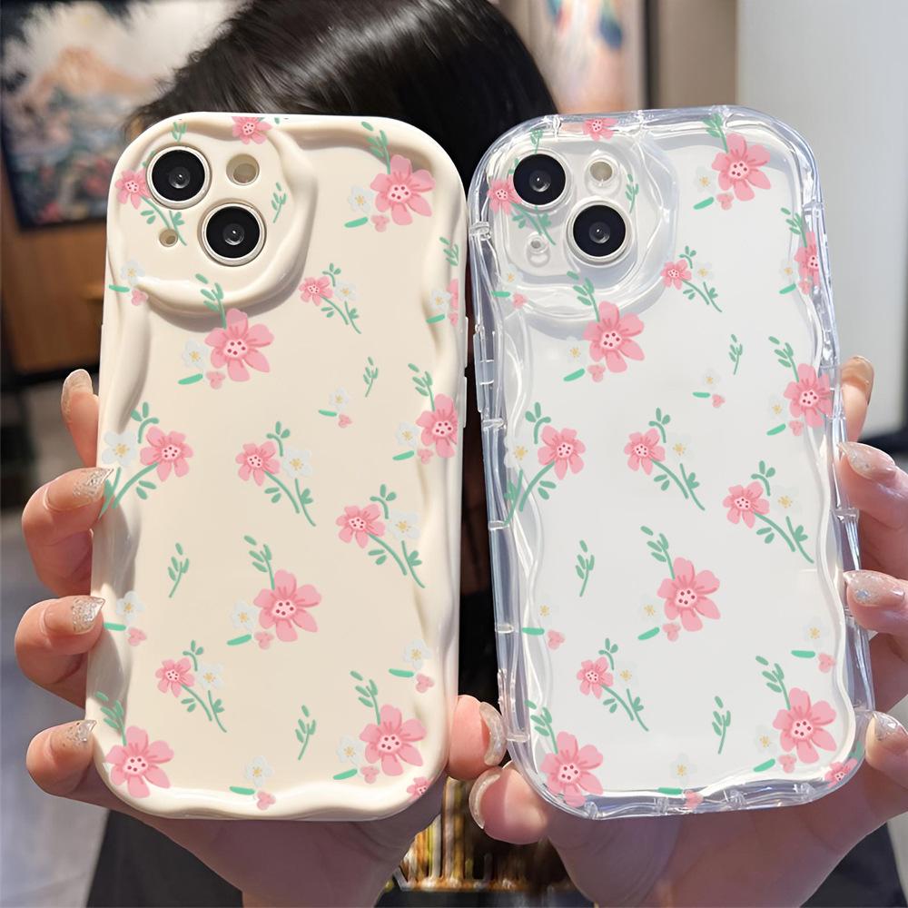 Summer new ins wind small fresh powder floral mobile phone case Apple 16Pro anti-drop protective case iPhone15pm