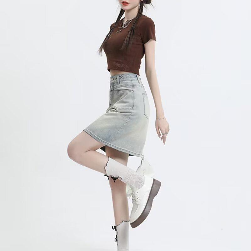 High-Waisted Women's Denim Mini Skirt - Trendy, Slimming A-Line for Summer.