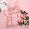 European and American love qu underwear women's fun couple lace three-point suit women's sexy small breasts gather pure desire underwear free
