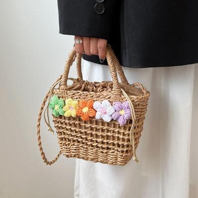 Heißer Verkauf Neue Stroh Woven Frauen Tasche Sommer Blume Mode Woven Tasche Handtasche Papier Seil Hohl Casual Schulter Tasche