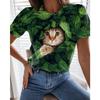 Summer 3D Printed Cat Casual Women's T-shirt with Cat Pattern Printed Round Neck Shirt