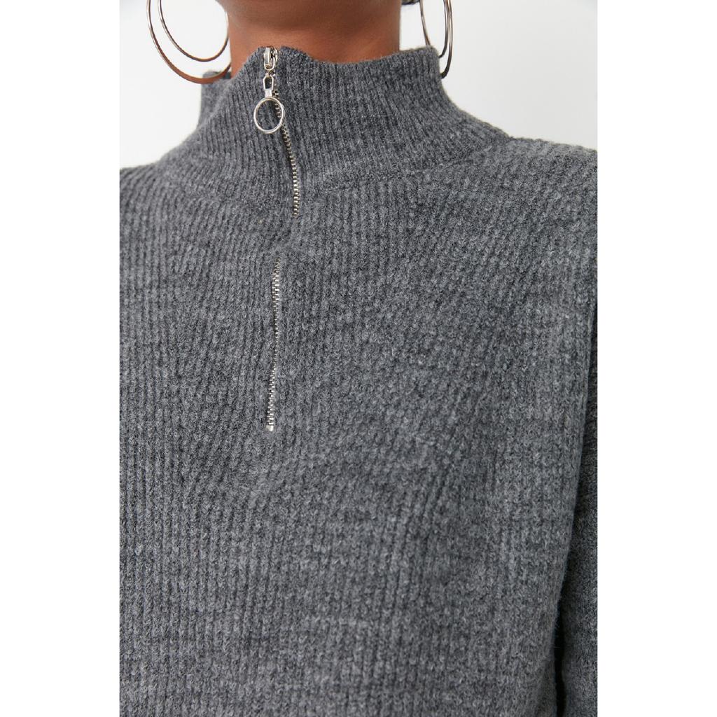 Anthracite Soft Textured Zippered Knitwear Sweater Twoaw20xs0009