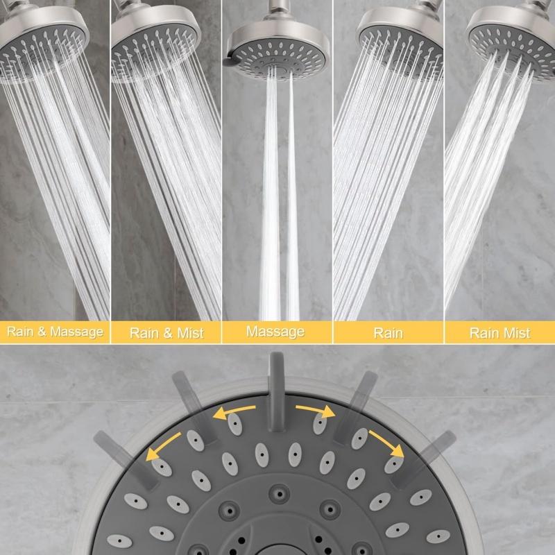 4 Inch High Flow Fixed Showerheads 5 Modes Adjustable High Pressure Shower Head Sprayer Bathroom Fixture Faucet Replacement Part