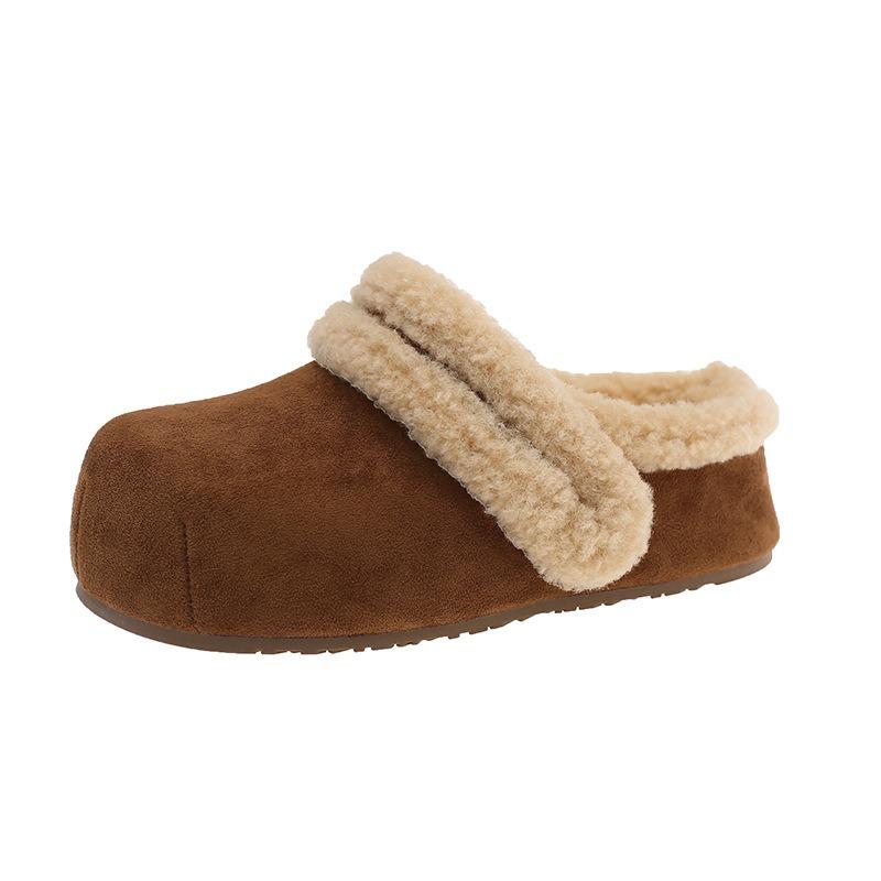 Cowhide version velvet warm cotton shoes, winter thick-soled non-slip lamb wool shoes, and cotton slippers with bags on the outside.