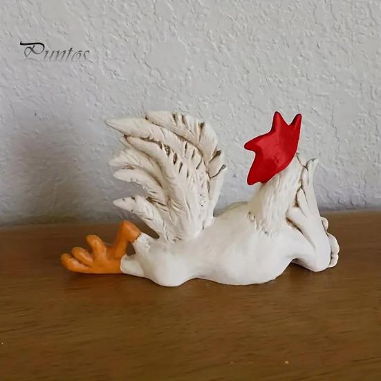 Shelf Decorations for Living Room White Rooster Statue with Enchanting Posture & Long Eyelashes, Creative Table Art Sculpture, Funny Resin Pastoral