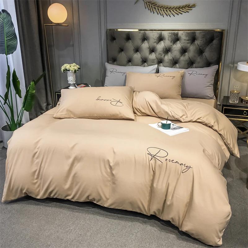 Simple Embroidered Queen Size Duvet Cover Set with Bed Sheet High Quality Home Skin-friendly Bedding Set Comforter Cover Sets