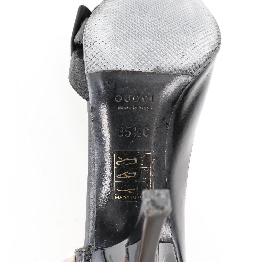 GUCCI pumps 146740 Side open ribbon black leather/Satin Women Used