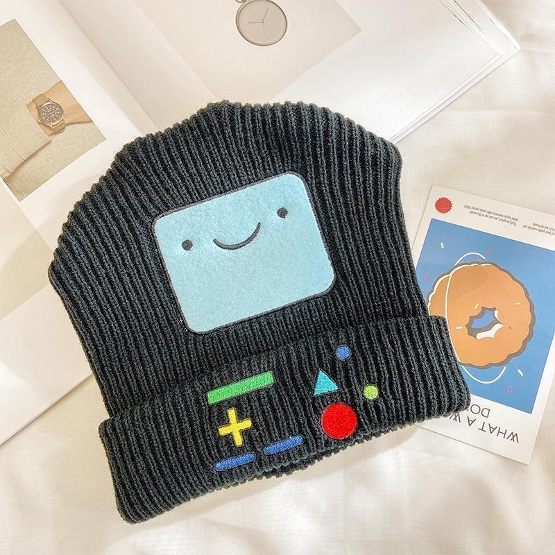 BMO Lake Blue Wool Knitted Hat Unisex Women Beanie Skullies Finn Jake Beanies Caps Cute Smiling Face Winter Warm Bonnet