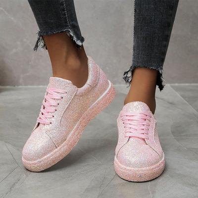Women Vulcanize Shoes Casual Sneakers Bling Shoes Girls Glitter Bord Shoe Platform Female Breathable Lace Up Outdoor Sport Shoes