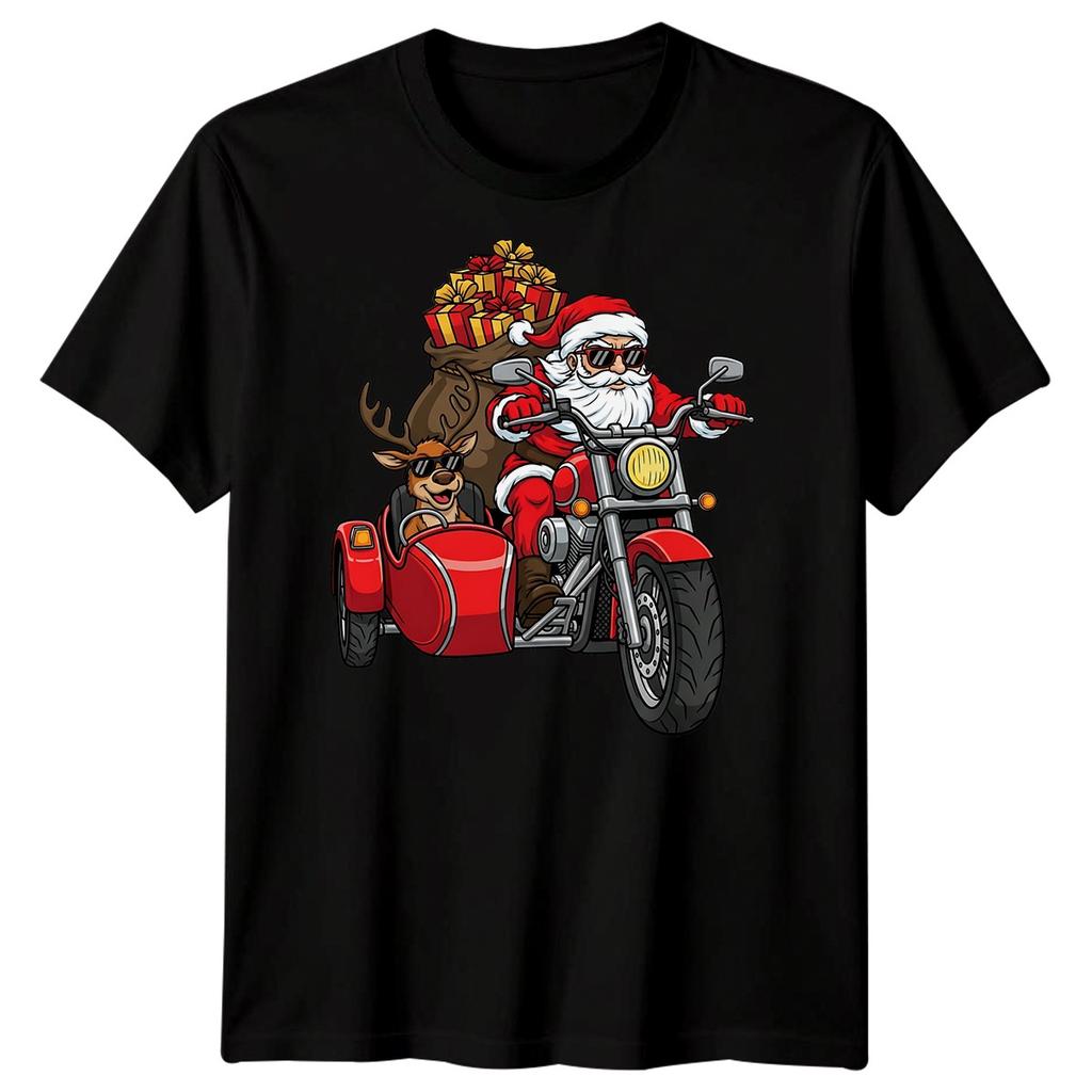 Santa Claus Reindeer Motorcycle Christmas Holiday Unisexs TShirt Gift