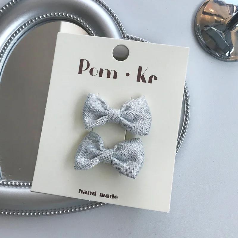 2024 New Silver Leather Bow Hair Clips Headwear Korean Sweet Girls Glittery Heart Hairpins Bangs Hairpin Girl Hair Accessoires